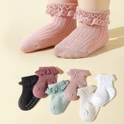 Resim 6'lı Paket Kızlar İçin İlkbahar/Yazlık Dantel Orta Boy Çoraplar Kaymaz Tabanlı 