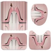 Resim Xinhang 4-Piece Sethigh Pembe Topuklu Su Geçirmez Banyo Duş Perdesi Tuvalet Kapağı Banyo Mat Kaymaz Halı Set Banyo Aksesuarları ile 12 Kanca (180 cm * 180 Cm) (Yurt Dışından) 