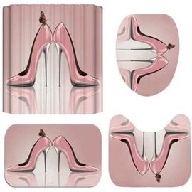 Resim Xinhang 4-Piece Sethigh Pembe Topuklu Su Geçirmez Banyo Duş Perdesi Tuvalet Kapağı Banyo Mat Kaymaz Halı Set Banyo Aksesuarları ile 12 Kanca (180 cm * 180 Cm) (Yurt Dışından) 