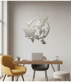 Resim Sinek Kuşu Ve Yaban Gülü Desenli Dekoratif Metal Duvar Tablosu 