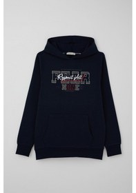 Resim Breeze Erkek Çocuk Sweatshirt Kapüşonlu Yazı Baskılı Kanguru Cepli 9-14 Yaş, Lacivert Lacivert 