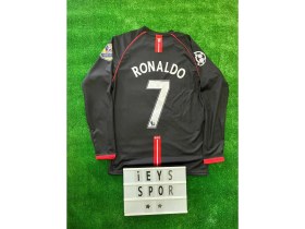 Resim Nostalji Cristiano Ronaldo Manchester United Uzun Kol 2008 Sezonu Retro Siyah Renk Forma 