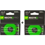Resim Gp Recyko Pro 2000 Mah 4'lü Aa Kalem + Gp Recyko Pro 800 Mah 4'lü Aaa Ince Kalem 