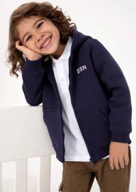 Resim U.S. Polo Assn. Erkek Çocuk Mürdüm Fermuarlı Kapüşonlu Sweatshirt 50313852-VR074 
