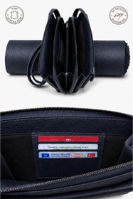 Resim Derin Viral Gerçek Deri Erkek El Çantası, Telefon Bölmeli , El Askılı Premium Fermuarlı Clutch Cüzdan 