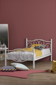 Resim FANO Lale Ferforje Karyola Beyaz Tek Kişilik Metal Yatak 90x190, 90x200, 100x200, 120x190, 120x200 