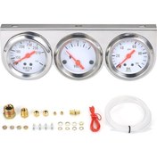 Resim 52mm 12v Araba/motosiklet Üçlü Gösterge: Voltaj 8-16v + Su Sıcaklığı 100-250 F + Yağ Basıncı 0-100psı , Krom Panjur Ve Gümüş Gösterge Paneli 