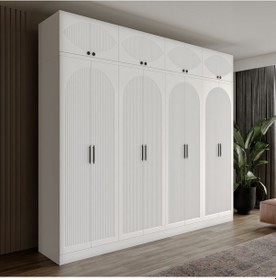Resim Komple Mdf Oslo 8 Kapaklı Yüklüklü Beyaz Gardırop 