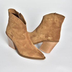 Resim V654081902 Taba Hakiki Deri Süet Kalın Topuklu Western Kovboy Kadın Bot Taba-Süet 