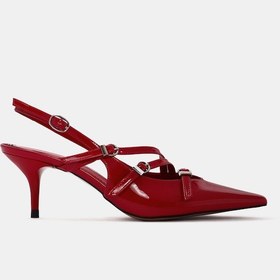 Resim Berry Kadın Kırmızı Rugan Tokalı Topuklu Ayakkabı Kırmızı Rugan 
