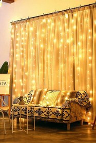 Resim Modaba 3x2 M Saçaklı Dekoratif Led Işık Sarkıt Sarı Renk Ip Perde Dekor Parti Led Işığı Dekor Perde Led 