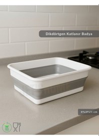 Resim Katlanır Badya - Akordiyon Katlanabilir Dikdörtgen Kova 8 L - Beyaz/gri - Bpa Free Beyaz Gri 