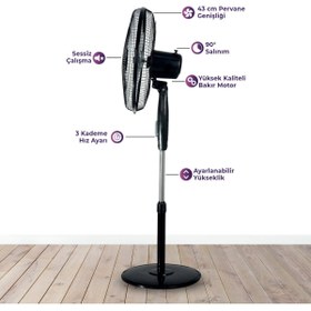 Resim JOYSIDEA 16'' Siyah Ayaklı Vantilatör 40 W Güçlü 5 Kollu Pervane ile Uzun Ömürlü Tasarım 