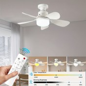 Resim 30W Soket Fan Işık Uzaktan Kumanda ile, 16, 12.7cm Küçük Tavan Fanları Işıklı, Ayarlanabilir LED Ampul, 3 Renk 3000K-6500K, Kolay Kurulum Vida E26/E27 Taban için Yatak Odası Oturma Odası Mutfak Garaj 