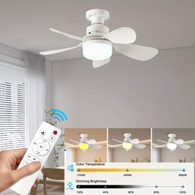 Resim 30W Soket Fan Işık Uzaktan Kumanda ile, 16, 12.7cm Küçük Tavan Fanları Işıklı, Ayarlanabilir LED Ampul, 3 Renk 3000K-6500K, Kolay Kurulum Vida E26/E27 Taban için Yatak Odası Oturma Odası Mutfak Garaj 
