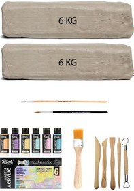 Resim Beyaz Seramik Hamuru 12 Kg Master Mix Akrilik Set Pastel 6lı 60cc Ebeşuar Seti Kil Çamur Seti 