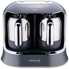 Resim KORKMAZ Kahvekolik Twin Cosmica Krom Kahve Makinesi 