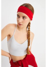 Resim Kadın %100 Pamuklu Penye, Kaymaz, Terletmez, Ultra Hafif, Spor Saç Bandı Bandana - Tek Ebat / Kırmızı Kırmızı 