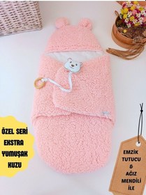 Resim Peluş Bebek Dış Kundağı Oyuncaklı Uyku Tulumu Hastane Çıkışı Hediyelik Sarma Battaniye Pembe 