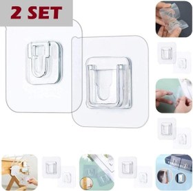 Resim 2 Li Set Çift Taraflı Yapışkanlı Geçmeli Klips Eşya Sabitleme Askısı Şeffaf Duvar Kancası 