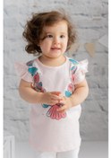 Resim Zeyland Kız Bebek Deniz Kabuğu Baskılı Kolları Fırfırlı T-Shirt-Pembe 