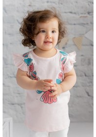 Resim Zeyland Kız Bebek Deniz Kabuğu Baskılı Kolları Fırfırlı T-Shirt-Pembe 