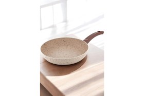 Resim 28 cm Granit Tava, Yanmaz ve Yapışmaz, Bej Renkli, Dayanıklı ve Şık Tasarım 