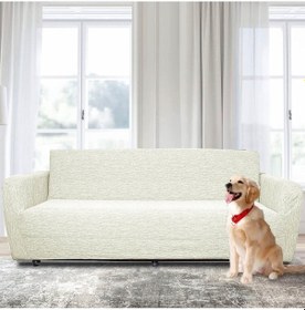 Resim Jakarlı 3 3 1 1 Taş-gri Lastikli Kanepe Örtüsü Lastikli Koltuk Örtüsü Koltuk Kılıfı Takımı Krem 180x220 