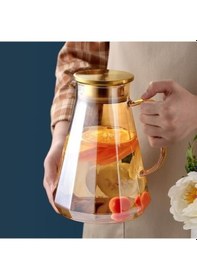 Resim Morponi Borosilikat Cam Metal Kapaklı Lüks Elmas Sürahi 1900 Ml Gold 