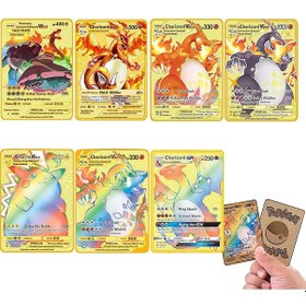 Resim İthal Pokemon Vmax Gold Card Tcg Dx Gx Altın Pvc Esnek Oyuncu & Koleksiyon Pokemon Kartı 10 Adet 