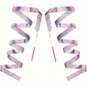 Resim 2 adet Renkli Gradyan Sanatsal Jimnastik Kurdeleleri Pembe Saplarla - Dans, Jimnastik ve Performans için 199.9 cm Dokusuz Kumaş - Anaokulu, Partiler ve Eğitim için Mükemmel 