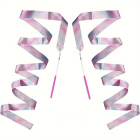 Resim 2 adet Renkli Gradyan Sanatsal Jimnastik Kurdeleleri Pembe Saplarla - Dans, Jimnastik ve Performans için 199.9 cm Dokusuz Kumaş - Anaokulu, Partiler ve Eğitim için Mükemmel 