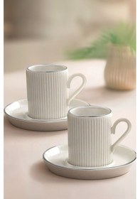 Resim 4 Parça 2 Kişilik Stackable Çizgili Gümüş Yaldızlı Kahve Fincan Takımı - Kahve Fincanı Seti 100ml 