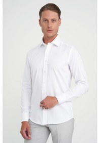 Resim Slim Fit %100 Pamuk Non Iron Kumaş Dokulu Klasik Beyaz Gömlek Gk 744 Beyaz 