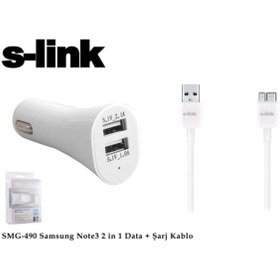 Resim S-Link Smg-490 1000ma Note 3 Şarj Kablo Araç Data Şarj Kablosu 