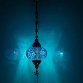 Resim Mosland Home Mozaik Lamba,tekli Sarkıt ,tavan Lambası Mavi, Otantik Aydınlatma , Mozaik Avize 