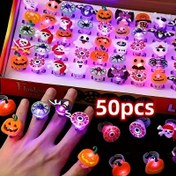 Resim 50 adet LED Koyu Renkli Cadılar Bayramı Halkaları - Hint Fıstığı, Kafatası, Yılan ve Daha Frightful Tasarımlar, Pili ile Çalışan Eğlenceli Parti, Dekorasyon ve Cadılar Bayramı Kutlamaları, Cadılar Bayramı Süsleri, Kutlama Aksesuarları, Eğlenceli Tasarım, Dayanıklı Plastik 