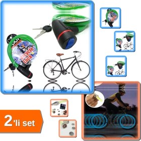 Resim Hereveoyuncak Dayanıklı Çelik Bisiklet Kilidi + Hareket Sensörlü Işıklı Sibop Kapağı 2 Adet - Çift Güvenlik Paketi AB45XZ 