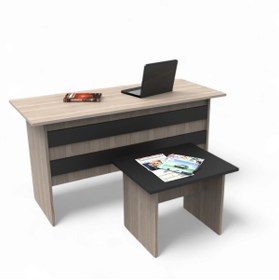 Resim L'occi Concept Diego Ofis Çalışma Masası Sehpa 2'li Büro Masa Takımı Meşe-siyah Dg8-ob 