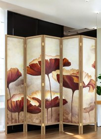Resim Fupe Shop Doğal Ahşap Çiçek Tek Taraf Baskılı 5 Kanat Paravan Seperatör Oda Bölme 