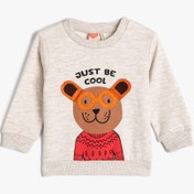 Resim Erkek Bebek Sweatshirt Uzun Kollu Bisiklet Yaka Ayıcık Baskılı Şardonlu 