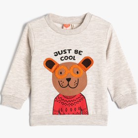 Resim Erkek Bebek Sweatshirt Uzun Kollu Bisiklet Yaka Ayıcık Baskılı Şardonlu 