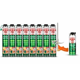 Resim Somafix 8 Adet Poliüretan 750 ml Tabancalı Isı Ses Yalıtım Köpüğü Köpük Tabancası Temizleyicisi Seti S940 