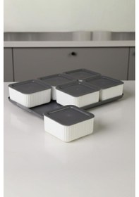 Resim Atbyhome Valverdi - 6'lı 13 Parça Plastik Kahvaltılık Kahvaltı Seti Sunum Seti Gri Tepsili Gri 