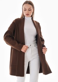 Resim GigiTex Kahverengi Kışlık Günlük Oversize Standart Kısa Kaliteli Kaşe Kaban 36-44 Beden 