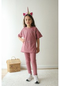Resim Jeliboom Kids Taşlı Fiyonklu Taytlı Kız İkili Takım 3-10 Yaş -li6731220 - Gül Kurusu 