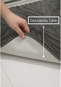 Resim Kaydırmaz Tabanlı Desenli Paspas Ayak Havlusu Su Emici Kaymaz Duş Paspası Antrasit 50x70 Cm Antrasit 