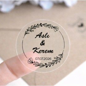 Resim Kişiye Özel Kına-nişan-söz-nikah-düğün Etiketi-özel Kesim Siyah Şeffaf Sticker 100 Adet 