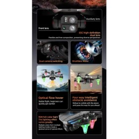 Resim Çift Kameralı Engel Kaçınma Sensörlü Drone Uzaktan Kumandalı App Destekli LED Işıklı Quadcopter 