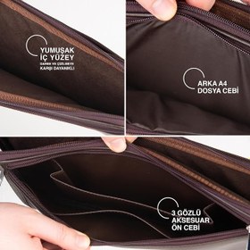 Resim 2K S.Deri Laptop Çantası,Tablet Çantası,14'' inç,Vegan,Omuz ve Valiz Askılı,Aksesuar ve Evrak Cepli,25.5 * 36 * 2 cm.,Kahverengi 